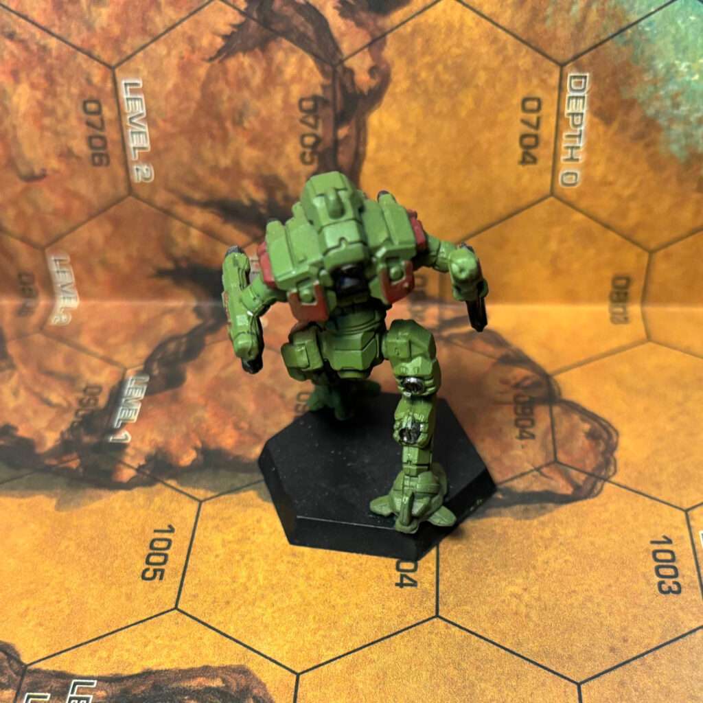 Nightsky miniature painted olive green with dark red highlights