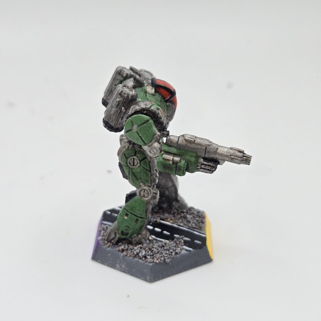 Chameleon miniature painted metallic grey with green accents