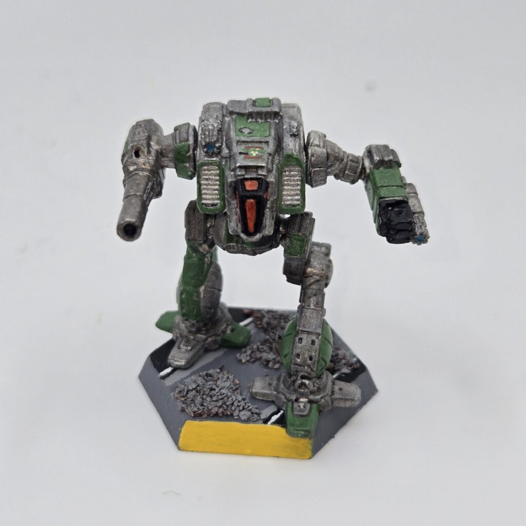 Shadow Cat miniature painted metallic grey with green accents