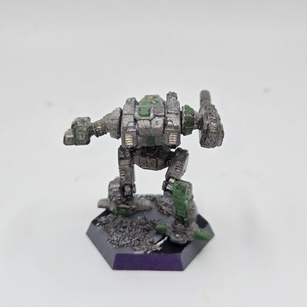 Shadow Cat miniature painted metallic grey with green accents