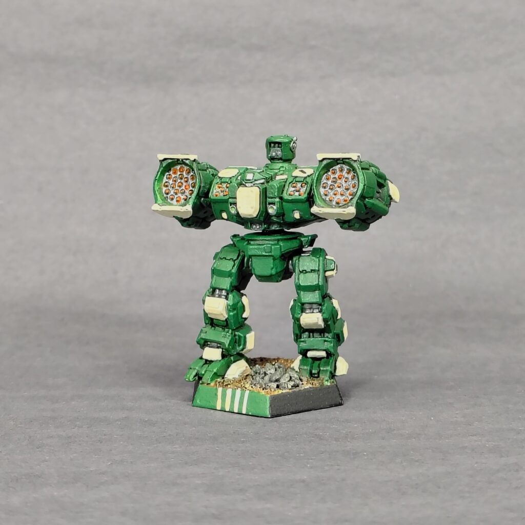 a Longbow miniature painted green with ivory accents