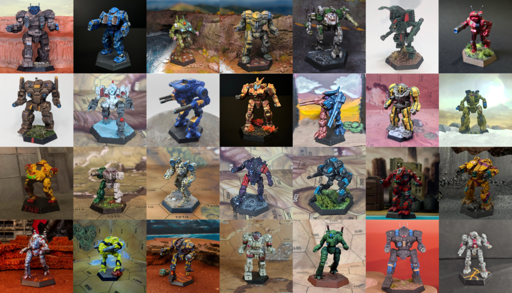 Collage of 28 mechs submitted in season 1.